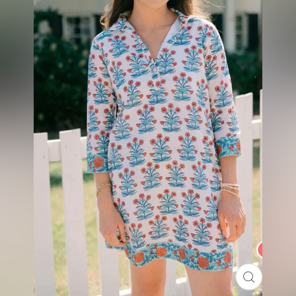 VICTORIA DUNN Sully Mandarin Mini Shift Dress in Starburst Handblock Print XS